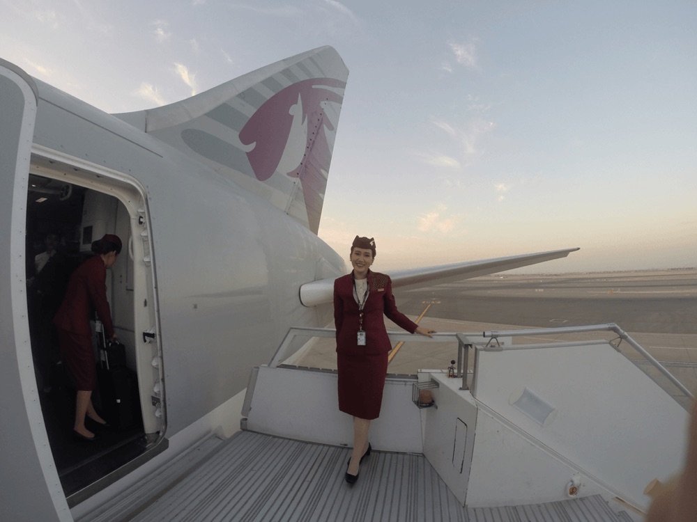 Ratta working as a flight attendant
